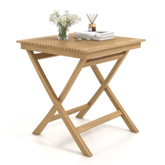 27.5 Inch Indonesia Teak Patio Bistro Table with Slatted Tabletop and Sturdy Wood Frame
