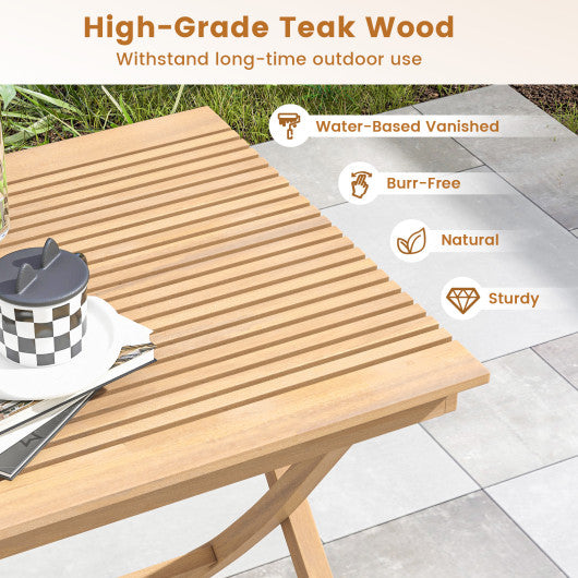 27.5 Inch Indonesia Teak Patio Bistro Table with Slatted Tabletop and Sturdy Wood Frame