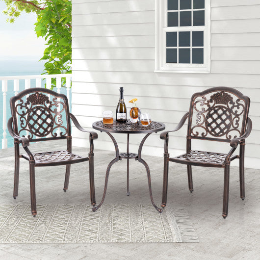 Patio Cast Aluminum Dining Chairs Set of 2 Metal Armchairs Stackable-Copper