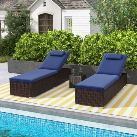 Patio Chaise Lounge Set of 2 with Backrest Seat Cushion and Headrest-Navy