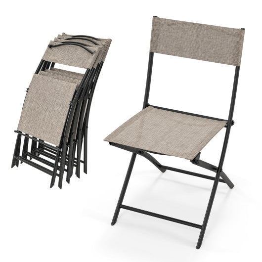 Patio Folding Chairs Set of 4 Lightweight Camping Chairs with Breathable Seat-Brown