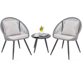 3 Piece Patio Furniture Set with Seat and Back Cushions-Gray