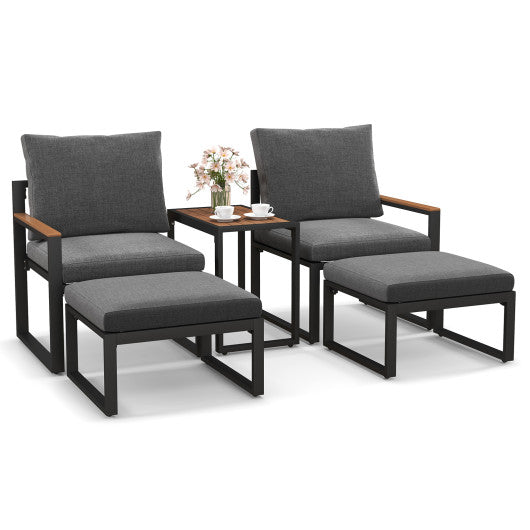 5 Pieces Aluminum Frame Weatherproof Outdoor Conversation Set with Soft Cushions-Gray