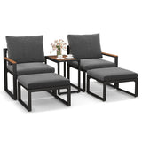 5 Pieces Aluminum Frame Weatherproof Outdoor Conversation Set with Soft Cushions-Gray
