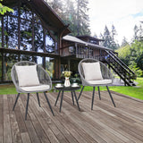 3 Piece Patio Furniture Set with Seat and Back Cushions-Gray