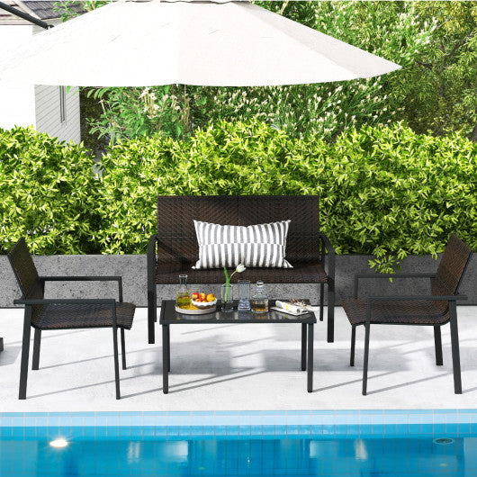 4 Pieces Patio Furniture Set with Heavy Duty Galvanized Metal Frame-Brown