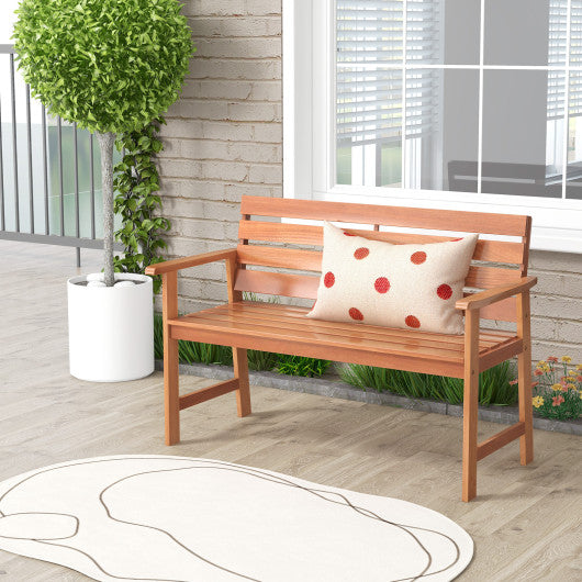 Patio Solid Wood Bench Wood 2-Seat Chair with Breathable Slatted Seat & Inclined Backrest