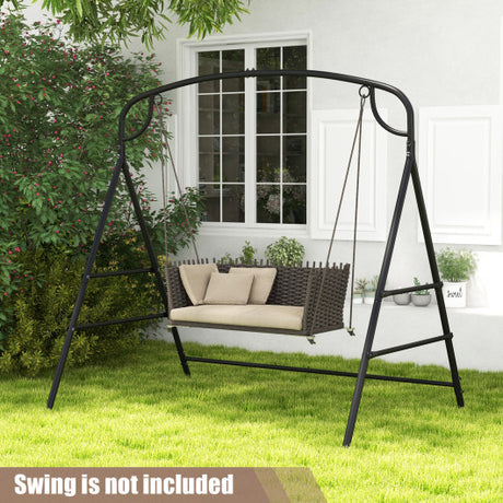Patio Metal Swing Stand with Double Side Bars and 2-Ring Design-Black