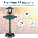 Pedestal Bird Bath with Solar Light with Bird Feeder and Flower Planter-Green