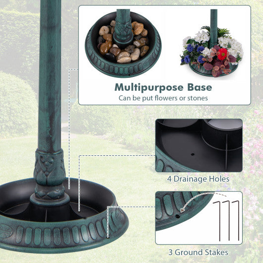 Pedestal Bird Bath with Solar Light with Bird Feeder and Flower Planter-Green