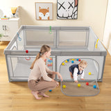 Portable Baby Playpen Large Play Yard with 50 Ocean Balls and 4 Pull Rings-Gray