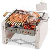 Folding Charcoal BBQ Grill with Dishwasher-safe Grill Grids and Charcoal Box-Beige