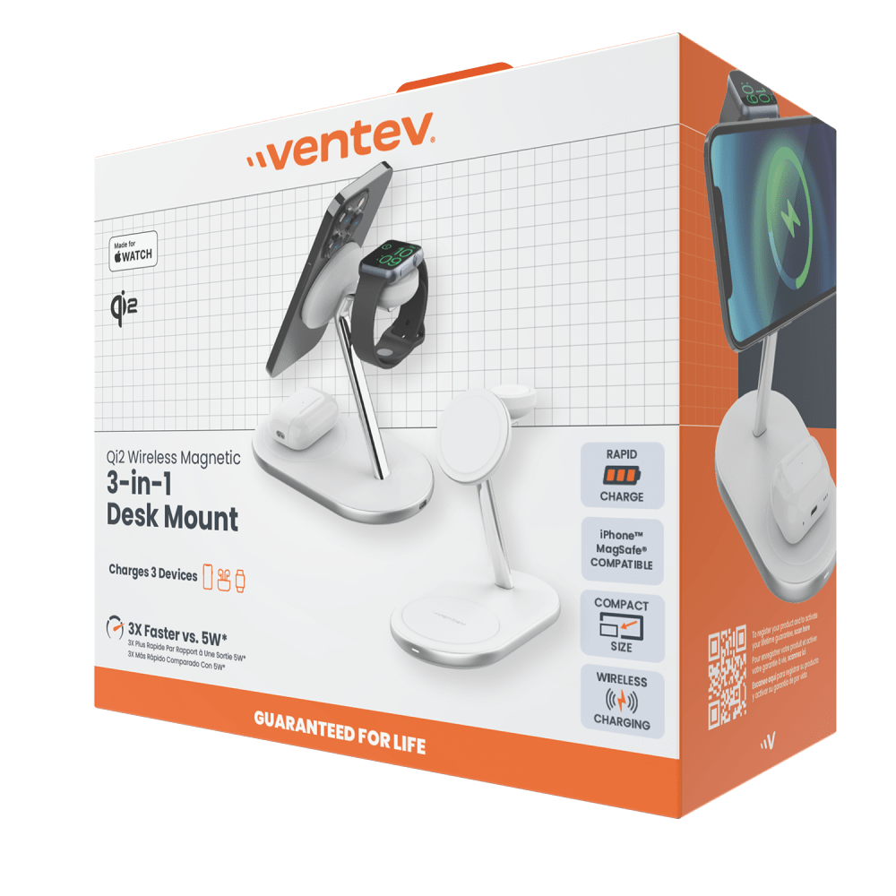 Ventev Qi2 Wireless 3-1 Desk Mount by Ventev