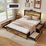 Full/Queen/Twin Size Bed Frame with Drawers LED Lights and USB Ports-Queen Size