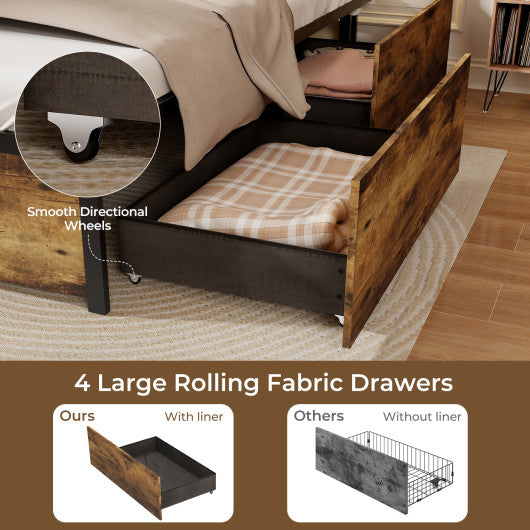 Full/Queen/Twin Size Bed Frame with Drawers LED Lights and USB Ports-Queen Size