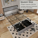 Full/Queen/Twin Size Bed Frame with LED Lights Drawer and Metal Slats-Queen Size
