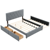 Queen Upholstered Platform Bed with Trundle and 2 Drawers No Box Spring Needed Noise Free-Gray