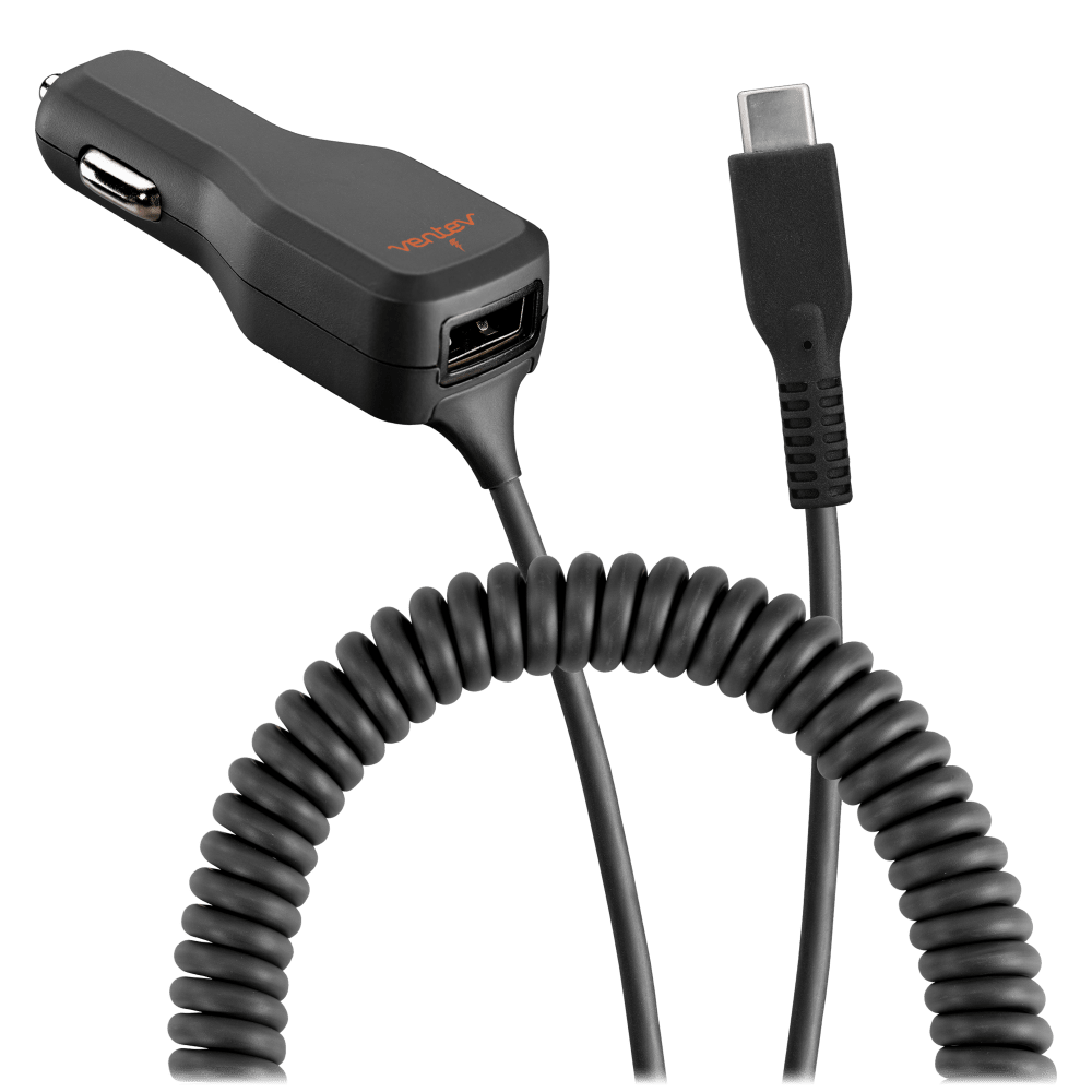 Ventev 20W dashport r2400c Dual Car Charger with USB A and Connected USB C Cable by Ventev