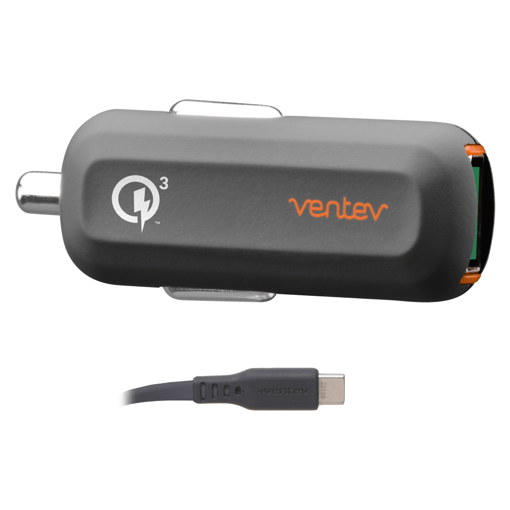 Ventev QC3.0 24W dashport rq1300 mini Car Charger and USB A to USB C Cable 3.3ft by Ventev