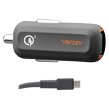 Ventev QC3.0 24W dashport rq1300 mini Car Charger and USB A to Micro USB Cable 3.3ft by Ventev