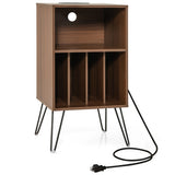 Record Player Stand with Charging Station for Living Room Bedroom-Walnut