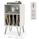 Record Player Stand with Charging Station for Living Room Bedroom-White