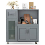 Rolling Kitchen Island with Wheels Drawer and Glass Door Cabinet-Gray