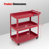 3-Tier Rolling Tool Cart with Spacious Shelves  4 Universal Wheels and 2 Brakes-Red