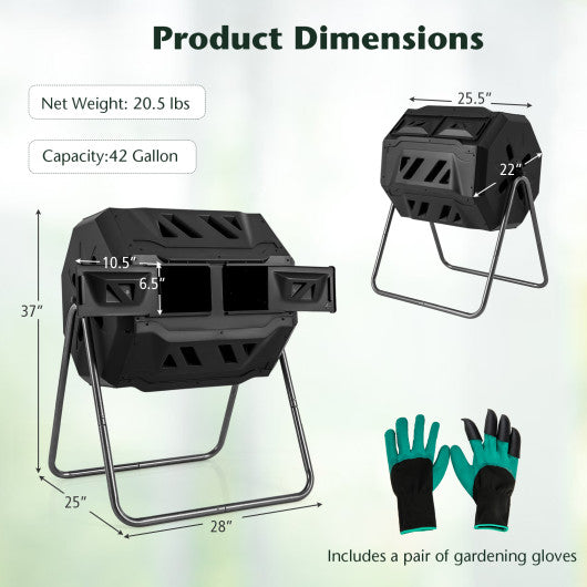 360° Rotatable Tumbling Composter with 2 Sliding Doors-Black