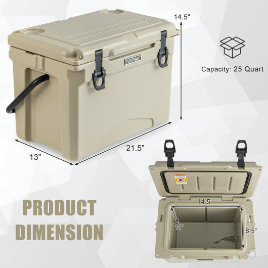 25 QT Hard Cooler with Aluminum Handle and Integrated Cup Holders-Tan