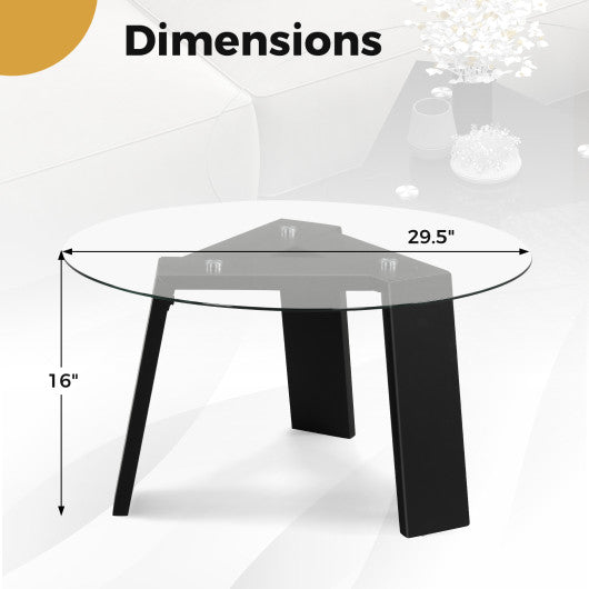 29.5 Inch Round Glass Coffee Table with Solid Rubber Wood Legs for Living Room Home Office Small Space-Black