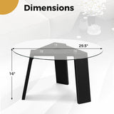 29.5 Inch Round Glass Coffee Table with Solid Rubber Wood Legs for Living Room Home Office Small Space-Black
