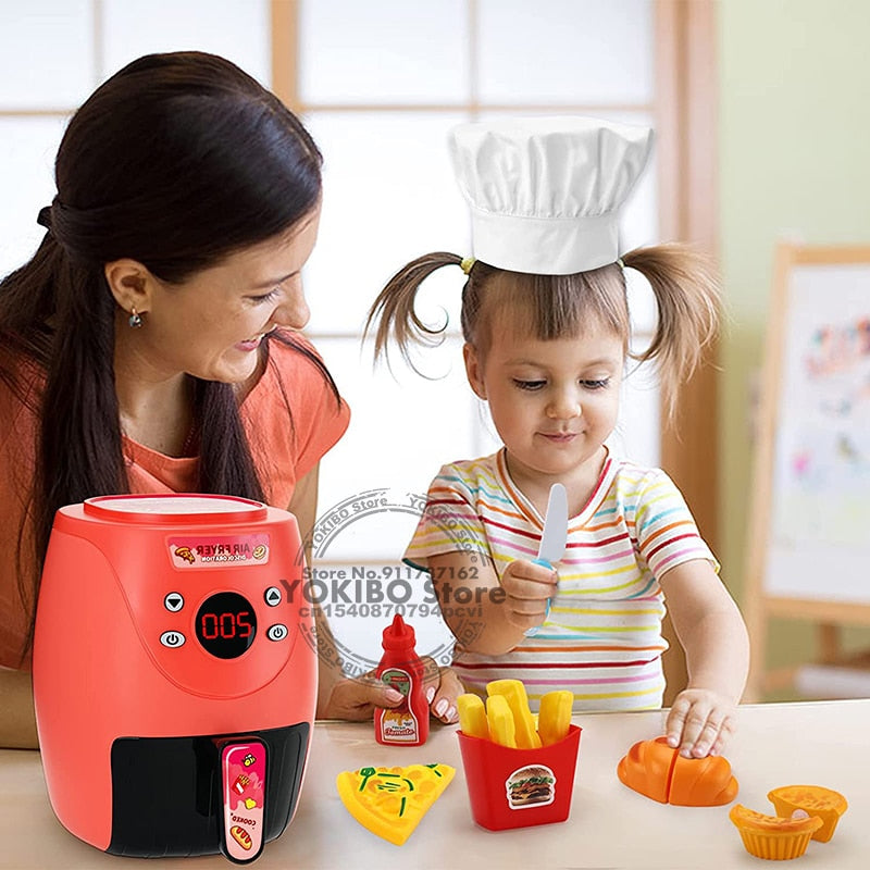 Air Fryer Toy, Kids Kitchen Playset, Toddler Play Kitchen Accessories with Pretend Light and Sound, Interactive Early Learning Toy for Girls and Boys