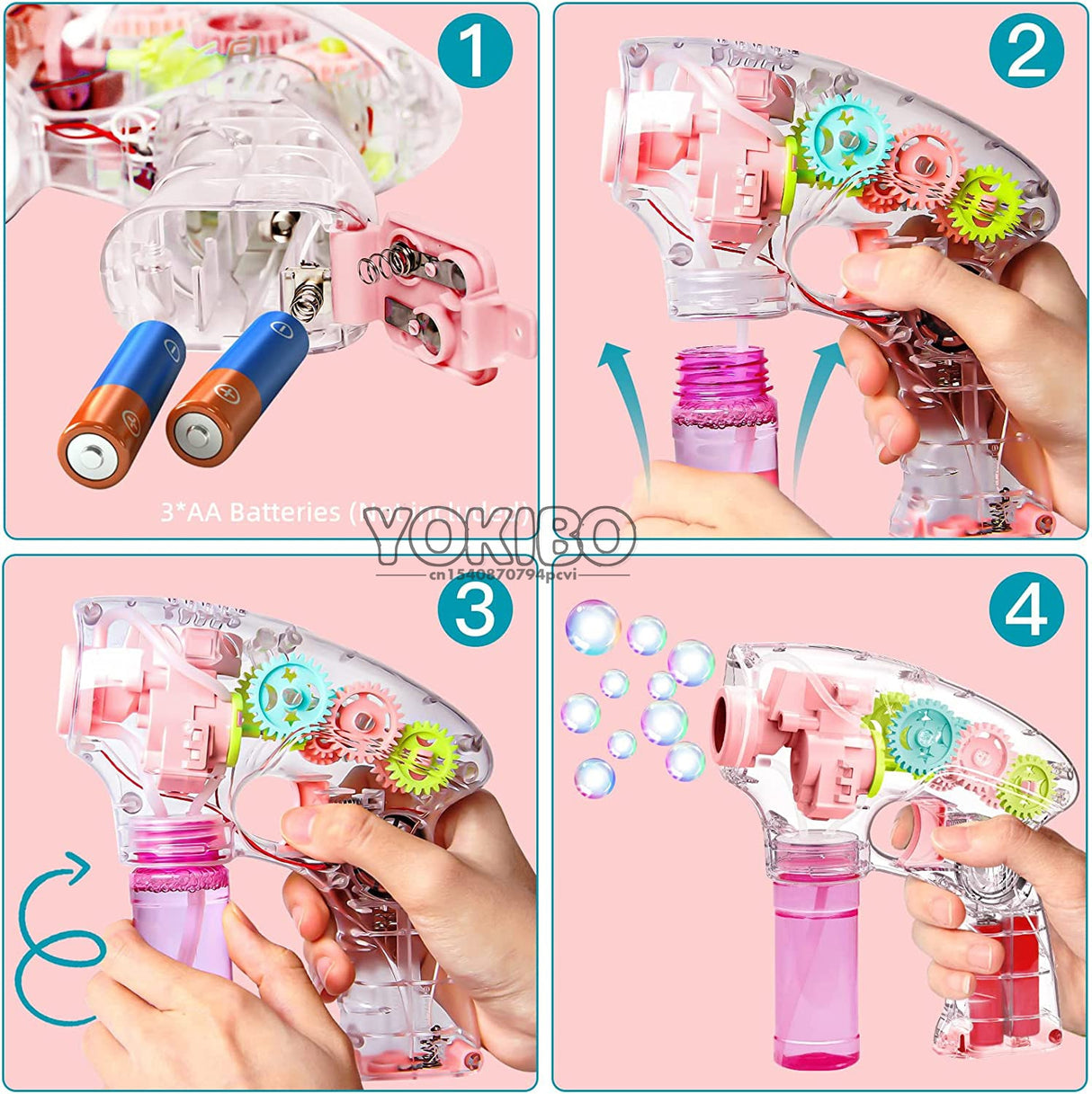 Automatic Electric Bubble Machine Bubble Guns for Kids Bubble Maker Bubble Blower for Kids with LED Light Bubble Outdoors Games (Pink)