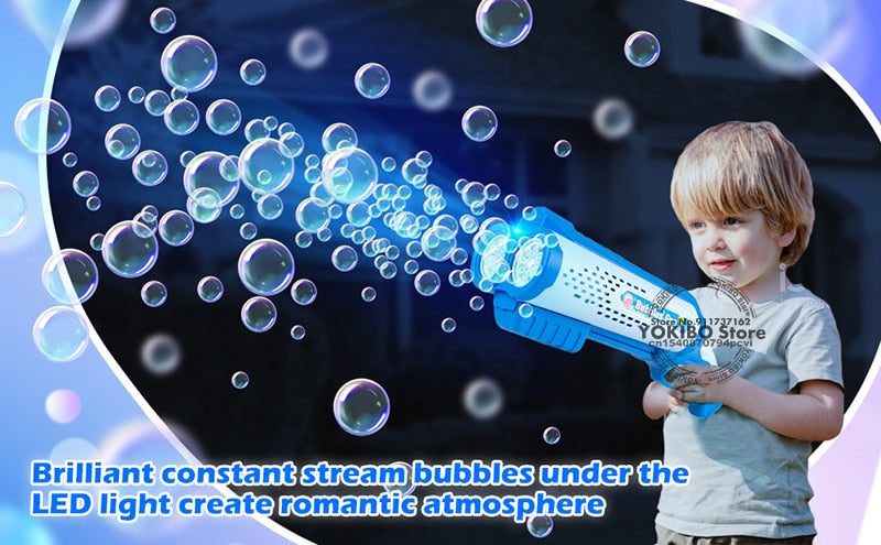 Bubble Gun Machine for Kids Toddler, Multi Hole Bubble Maker Automatic Bubble Blower with Led Light Soap Bubble Maker Summer Toys