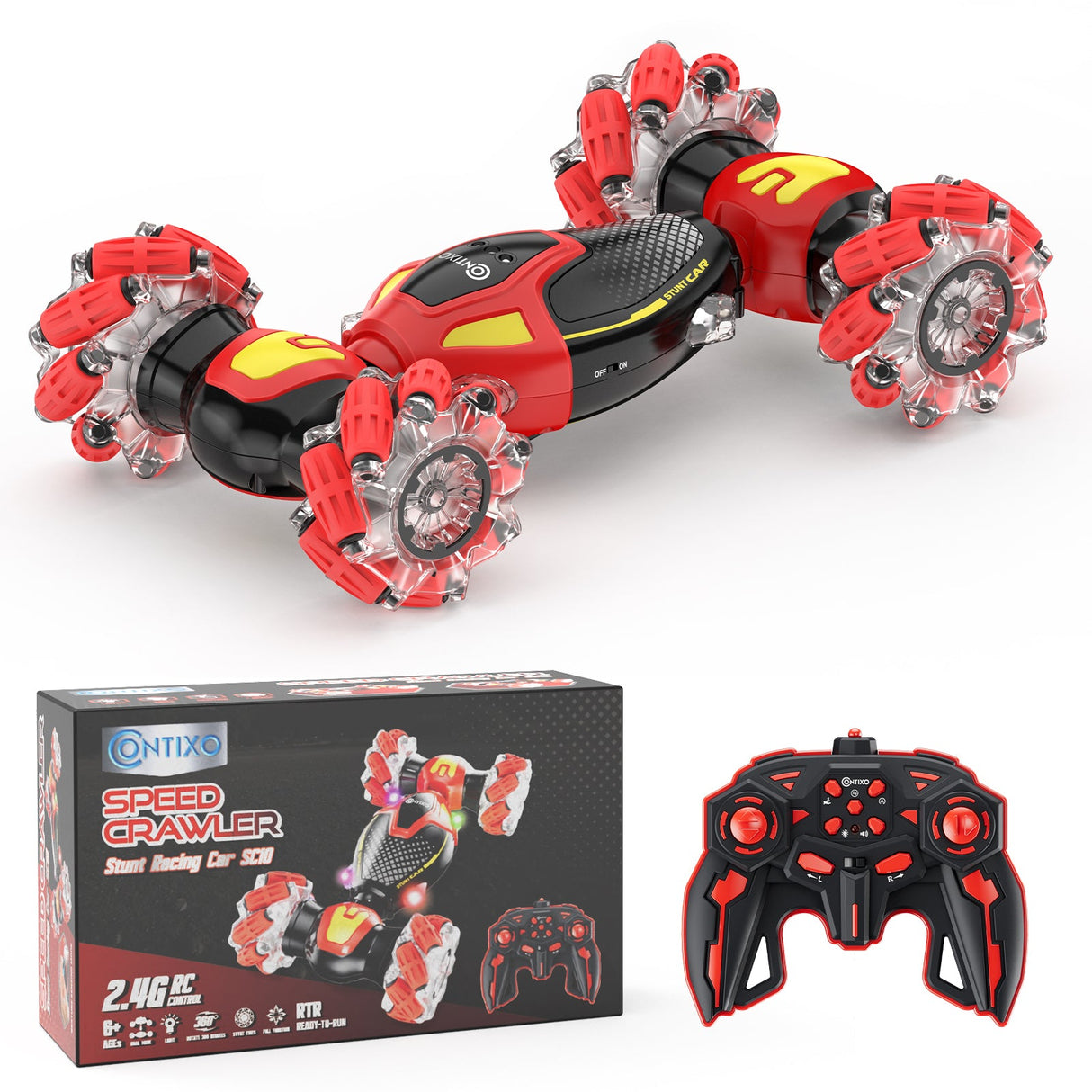 Contixo SC10 Cobra Speed Crawler RC Stunt Car - 4WD with Remote & Gesture Control, Red by Contixo