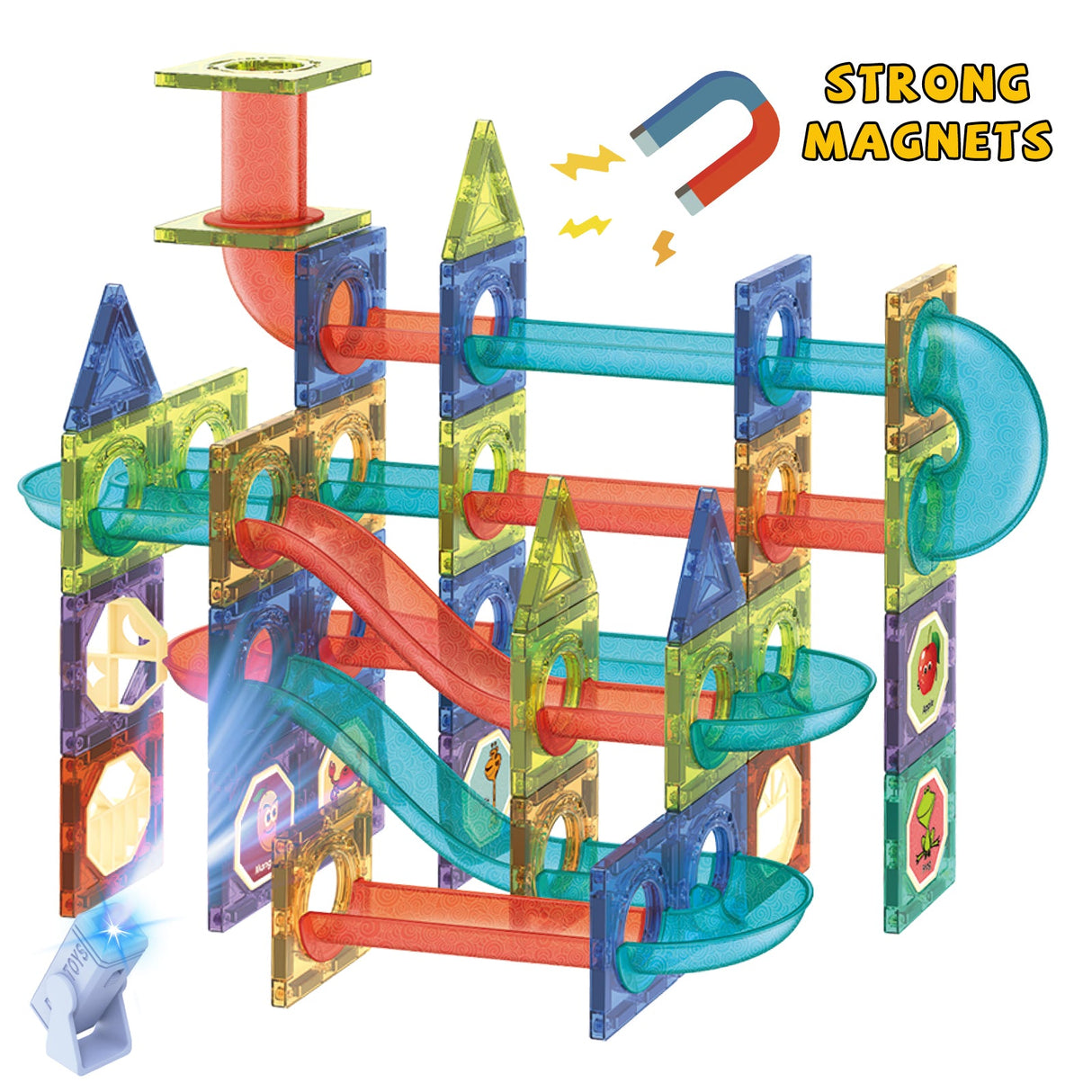 Contixo ST8 Magnetic Light-Up 3D Tiles Building Set – 110 Piece STEM Marble Run Blocks for Kids, Fun Educational Toy for Boys & Girls Ages 3-10+ by Contixo