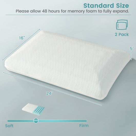 Set of 2 Gel Memory Foam Pillow 3D Cutting Air Flow Cooling Pillows with Pillowcase