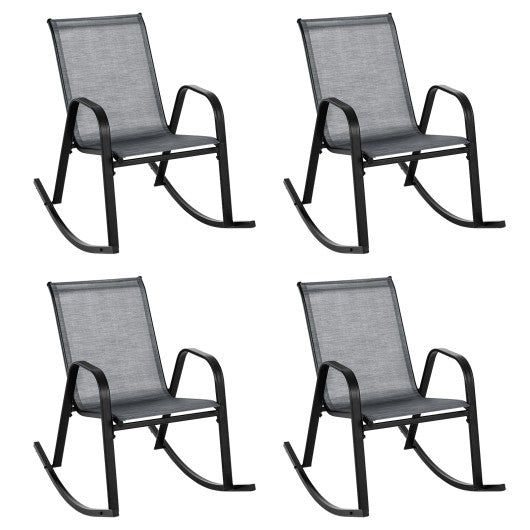Set of 2 Metal Patio Rocking Chair with Breathable Seat Fabric-Gray