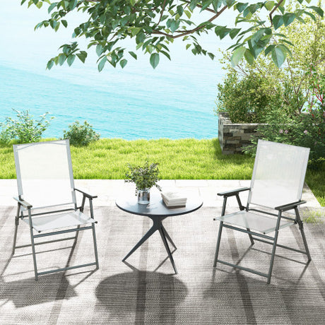 Set of 4 Patio Folding Chair Set with Rustproof Metal Frame-White