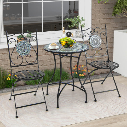 Set of 2 Mosaic Chairs for Patio Metal Folding Chairs-Black & Blue