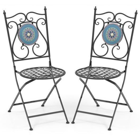 Set of 2 Mosaic Chairs for Patio Metal Folding Chairs-Multicolor