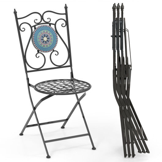 Set of 2 Mosaic Chairs for Patio Metal Folding Chairs-Multicolor