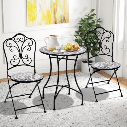 Set of 2 Mosaic Chairs for Patio Metal Folding Chairs-Black