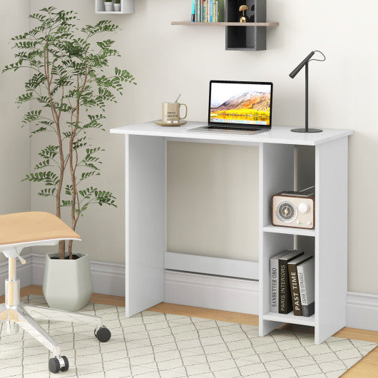 Small Computer Desk with Storage and Adjustable Shelf-White