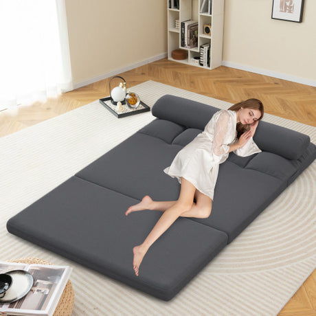 Floor Sofa Bed with 6 Positions Adjustable Backrest  Skin-friendly Velvet Cover-Dark Gray