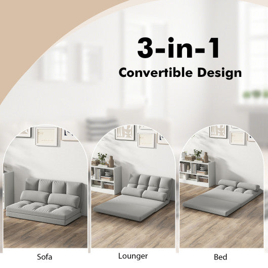 Floor Sofa Bed with 6 Positions Adjustable Backrest  Skin-friendly Velvet Cover-Light Gray