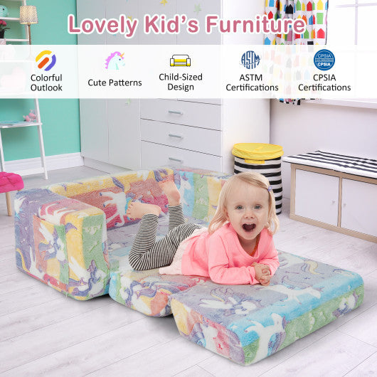 2-in-1 Flip Out Kids Sofa Chair with Detachable Flannel Fabric Cover and Glowing Patterns-Color