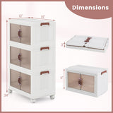 25.5/60 Gal 3-Tier Stackable Storage Boxes Bins with Magnetic Doors and Lockable Casters-S