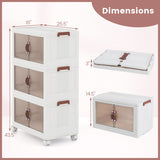 25.5/60 Gal 3-Tier Stackable Storage Boxes Bins with Magnetic Doors and Lockable Casters-M